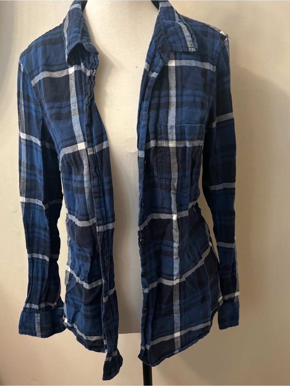 GAP Blue Plaid Fitted Boyfriend Shirt
